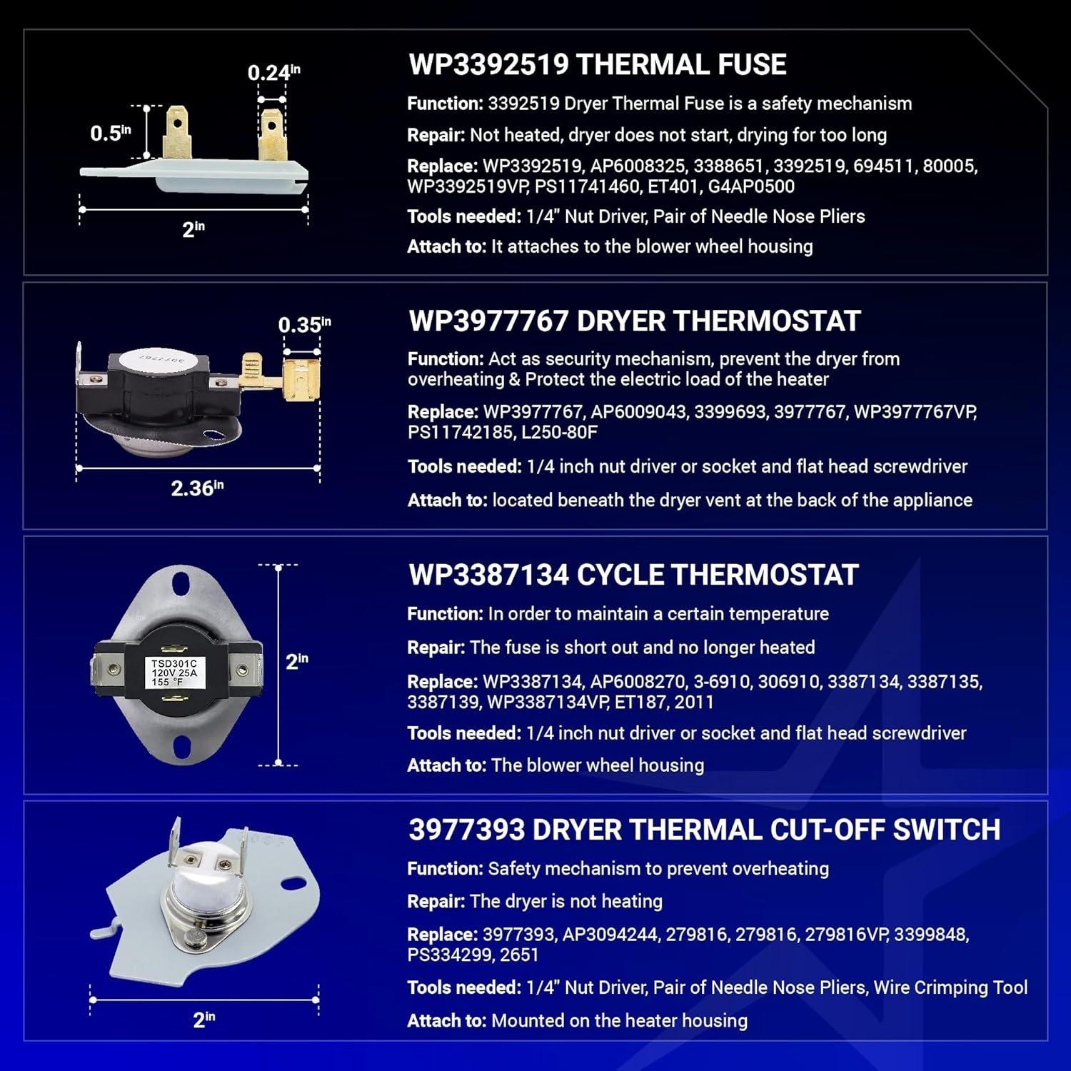 [Lifetime Warranty] 279838 WED4815EW1 Heating Element For Whirlpool WED6200SW1 WED5000DW2 WED5300VW0 WED4800BQ1 Maytag MEDC215EW1 MEDX655DW1 Amana NED4655EW1 Roper Admiral Kenmore image 1