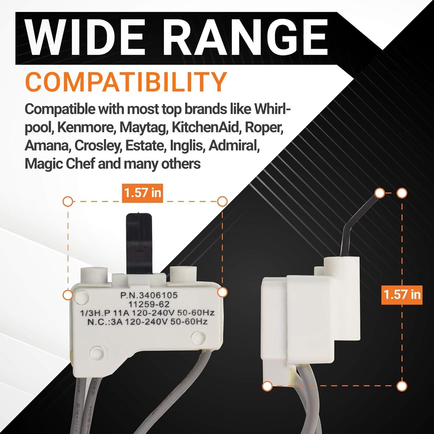 [Lifetime Warranty] 3406105 Dryer Door Switch - Compatible with Kenmore Whirlpool KitchenAid 11060012000 11060022010 11060232000 3LER5436EQ0 3LGR5436EQ0 7MBPS8843MQ0 image 4