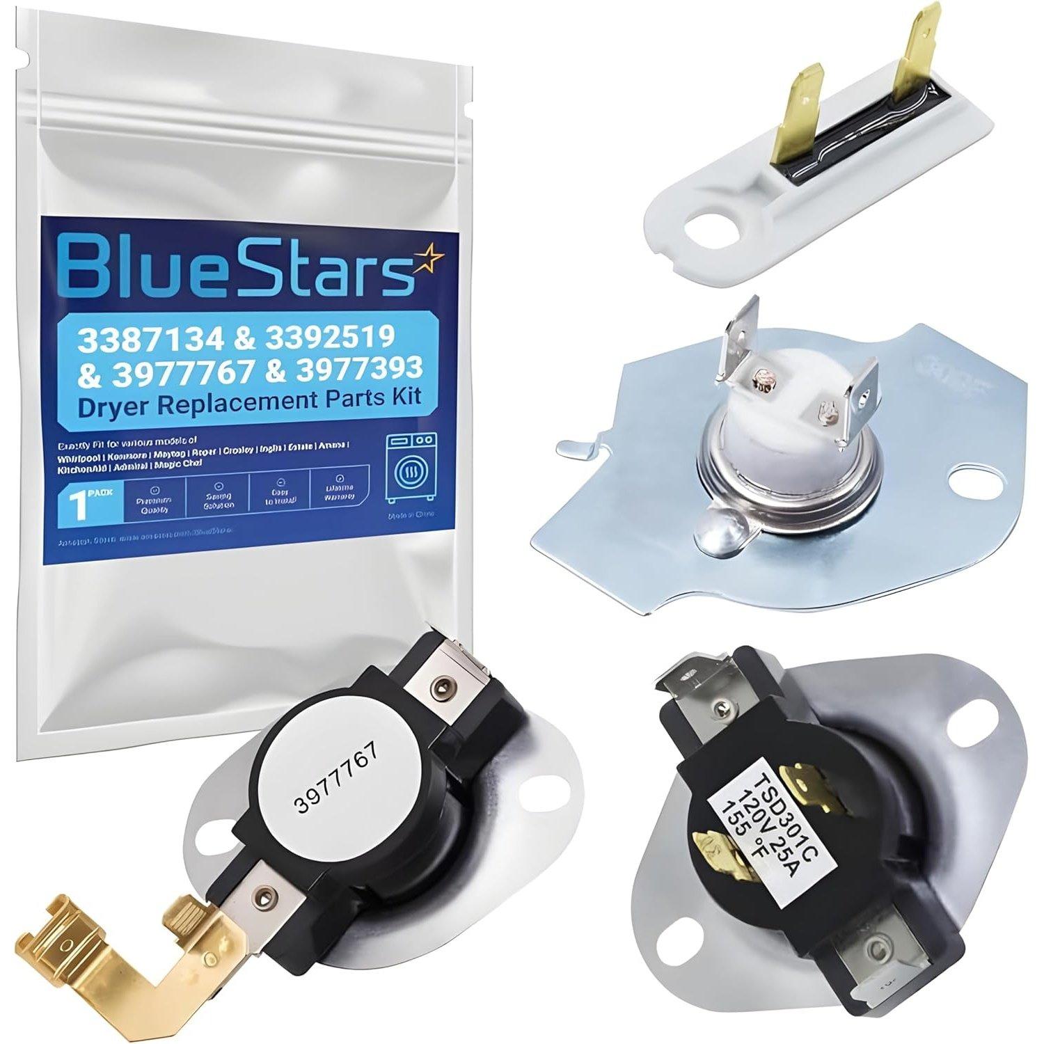[Lifetime Warranty] 3387134 Cycling Thermostat 3392519 Dryer Thermal Fuse 3977393 Thermal Cut-off Switch 3977767 High-limit Thermostat Kit - Compatible with Whirlpool Kenmore Maytag Dryers image 0