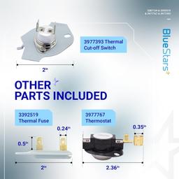 [Lifetime Warranty] 3387134 Cycling Thermostat 3392519 Dryer Thermal Fuse 3977393 Thermal Cut-off Switch 3977767 High-limit Thermostat Kit - Compatible with Whirlpool Kenmore Maytag Dryers thumbnail 5