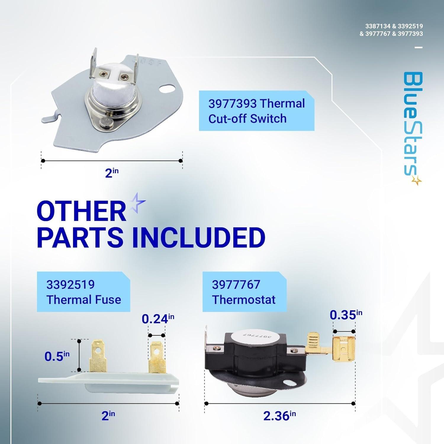 [Lifetime Warranty] 3387134 Cycling Thermostat 3392519 Dryer Thermal Fuse 3977393 Thermal Cut-off Switch 3977767 High-limit Thermostat Kit - Compatible with Whirlpool Kenmore Maytag Dryers image 5