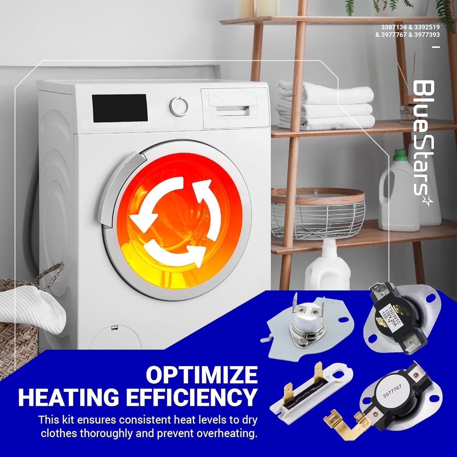 [Lifetime Warranty] 3387134 Cycling Thermostat 3392519 Dryer Thermal Fuse 3977393 Thermal Cut-off Switch 3977767 High-limit Thermostat Kit - Compatible with Whirlpool Kenmore Maytag Dryers image 3