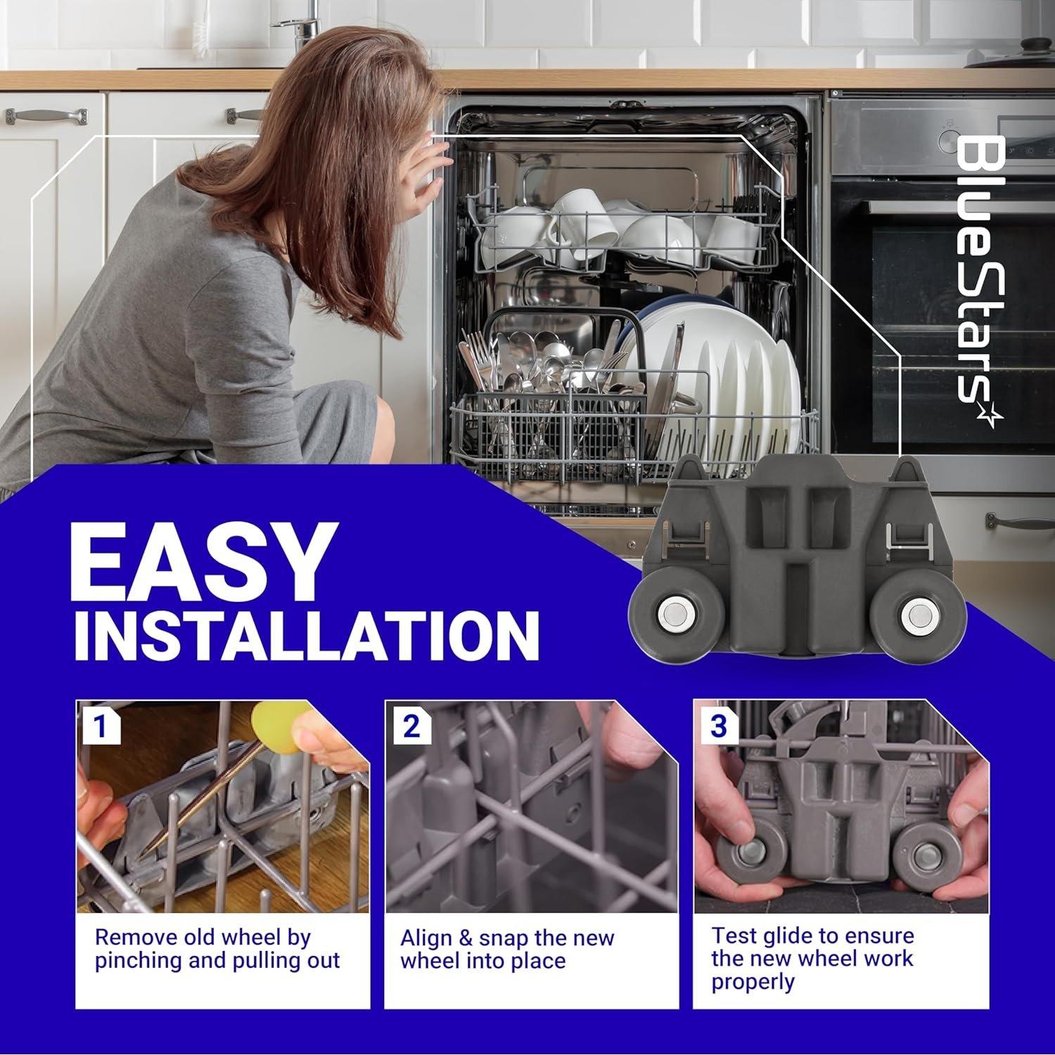 [Lifetime Warranty] W10195417 Dishwasher Lower Dish Rack Wheel with Steel Screws - Fit Kenmore KitchenAid Whirlpool Jenn-Air Dishwashers - Replaces AP4538395 PS2579553 WPW10195417 AH2579553 - Pack of 4 image 6