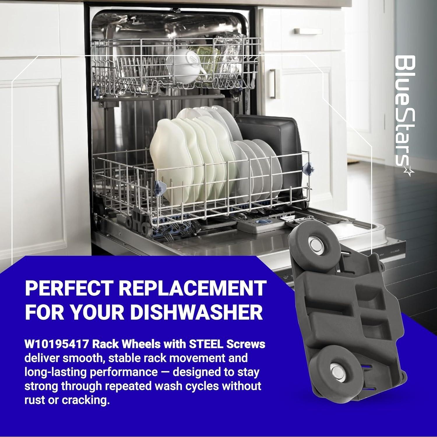 [Lifetime Warranty] W10195417 Dishwasher Lower Dish Rack Wheel with Steel Screws - Fit Kenmore KitchenAid Whirlpool Jenn-Air Dishwashers - Replaces AP4538395 PS2579553 WPW10195417 AH2579553 - Pack of 4 image 2