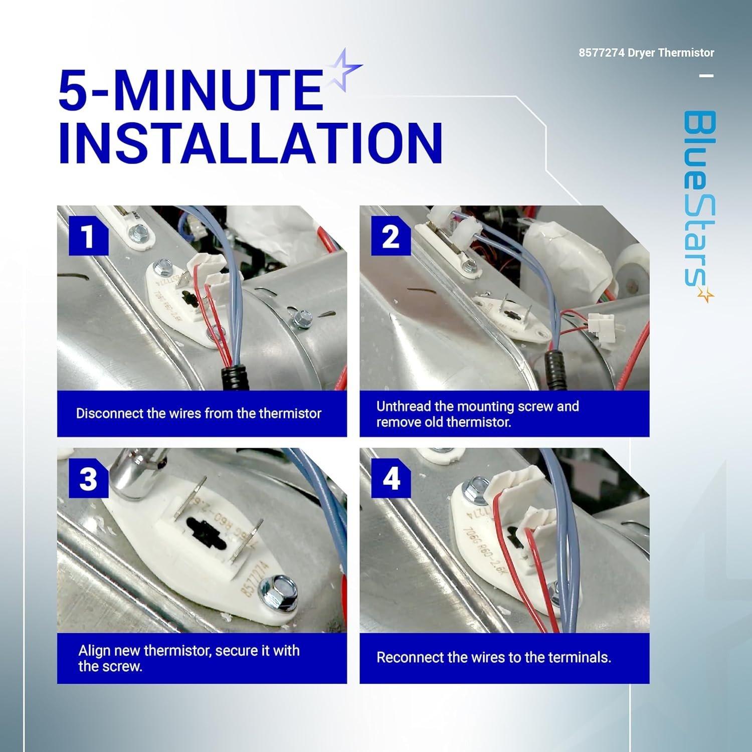 [Lifetime Warranty] 8577274 Dryer Thermistor - Fit for Whirlpool Kenmore KitchenAid Dryers - Replaces 3976615 AP3919451 WP8577274 PS993287 3390292 image 3