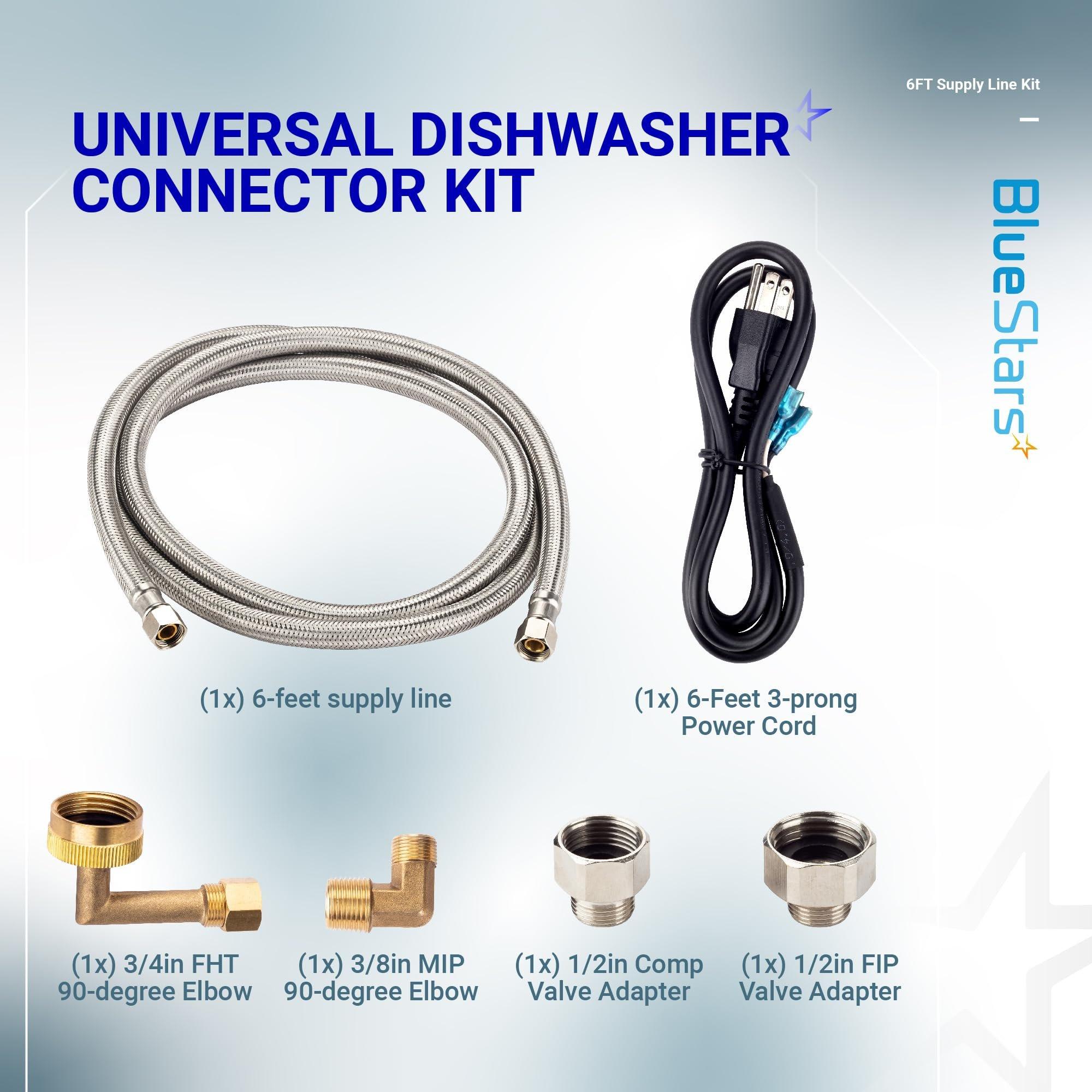 [Lifetime Warranty] Dishwasher Installation Kit, 6-Feet Supply Line with 3/8" x 3/8" Compression, 6-Feet 3-Prong Power Cord, Elbow Connectors & Adapters image 1