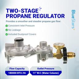 [Lifetime Warranty] [CSA Certified] 2 Stage Propane Regulator with Gauge & POL - Standard P.O.L Connection for 20â€“100lb Tank and 3/8in Female Flare for RV Camper Grill Heater Generator - Propane Tank Regulator thumbnail 3