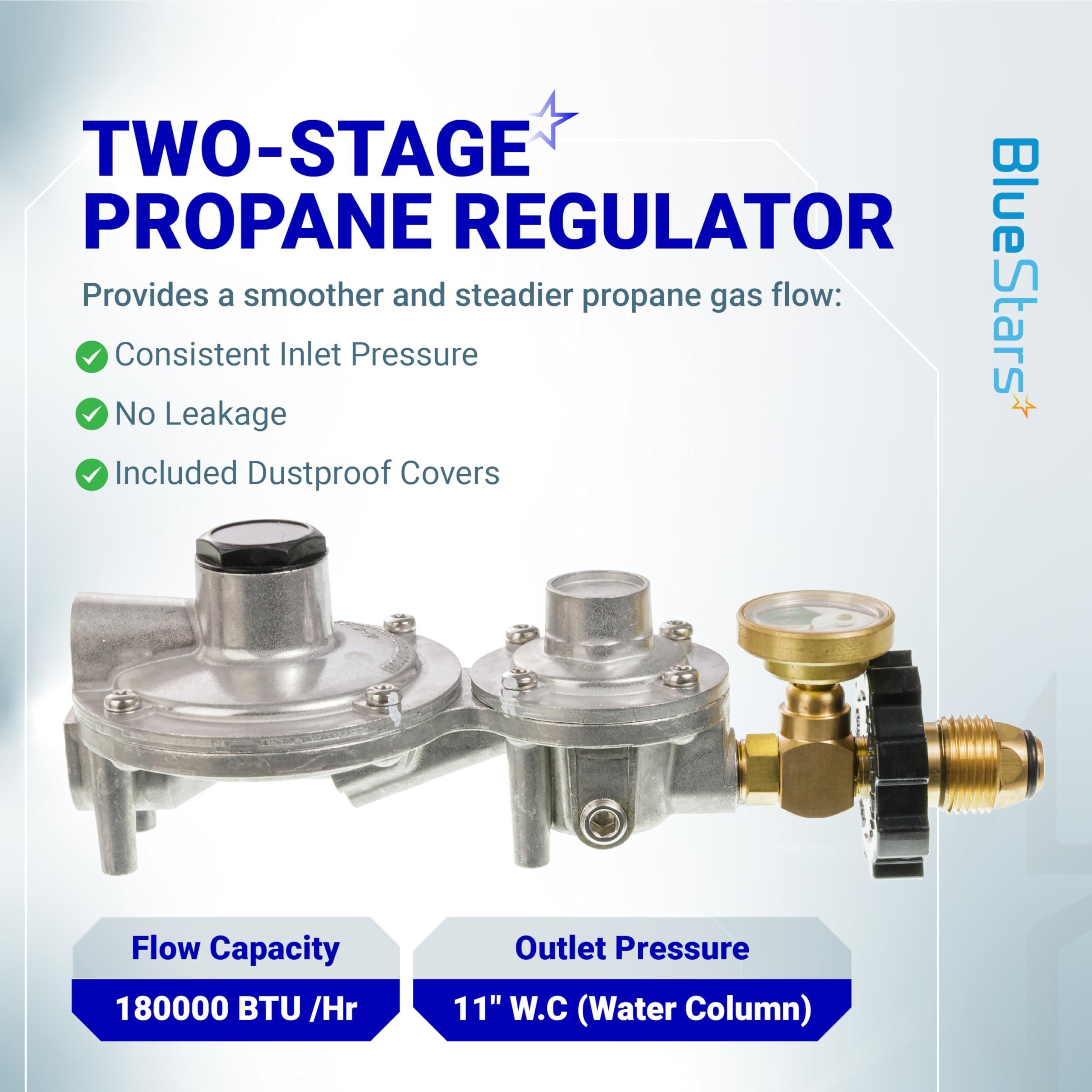 [Lifetime Warranty] [CSA Certified] 2 Stage Propane Regulator with Gauge & POL - Standard P.O.L Connection for 20â€“100lb Tank and 3/8in Female Flare for RV Camper Grill Heater Generator - Propane Tank Regulator image 3