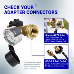 BlueStars [100% Solid Brass] 100 lb Propane Tank Adapter, POL Propane Gauge for 100 lb Propane Tank, Converts POL LP Tank Service Valve to QCC1/Type 1 - Old to New Connection Type thumbnail 1