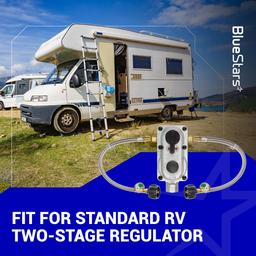 [Lifetime Warranty] [1/4 Male NPT] 15 inch RV Propane Hoses with Gauge to QCC1 Stainless Steel Braided Camper Tank Hose for RV Camper Standard Two-Stage Regulator - Pack of 2 40Lb 350PS thumbnail 5