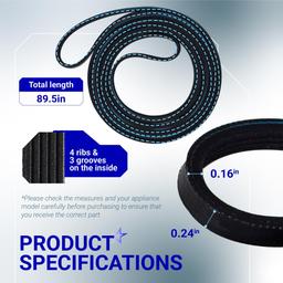 [Lifetime Warranty] WE12M29 WE03X29897 WE12M22 Dryer Belt 89.5-Inch - For GE Hotpoint Frigidaire GTD33EASK0WW GTD42EASJ2WW DBXR463ED2WW DBXR463ED1WW - Replaces 137292700 AP4565702 134163500 thumbnail 1