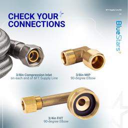 [Lifetime Warranty] Dishwasher Installation Kit, 6-Feet Supply Line with 3/8" x 3/8" Compression, 6-Feet 3-Prong Power Cord, Elbow Connectors & Adapters thumbnail 2