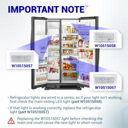 [Lifetime Warranty] 2 PCS W10515057 & 1 PCS W10515058 Refrigerator LED Light - Compatible with Whirlpool WRS322FDAB00 WRS322FDAB01 Kenmore 10651729410 10641129211 Maytag MSB27C2XAM00 MSB27C2XAW00 Refrigerator thumbnail 5