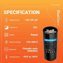 [Lifetime Warranty] 189-227 uF MFD 220-250 VAC Round Start Capacitor 50/60 Hz - Fits OEM Single Phase Motor - Pack of 2 thumbnail 2
