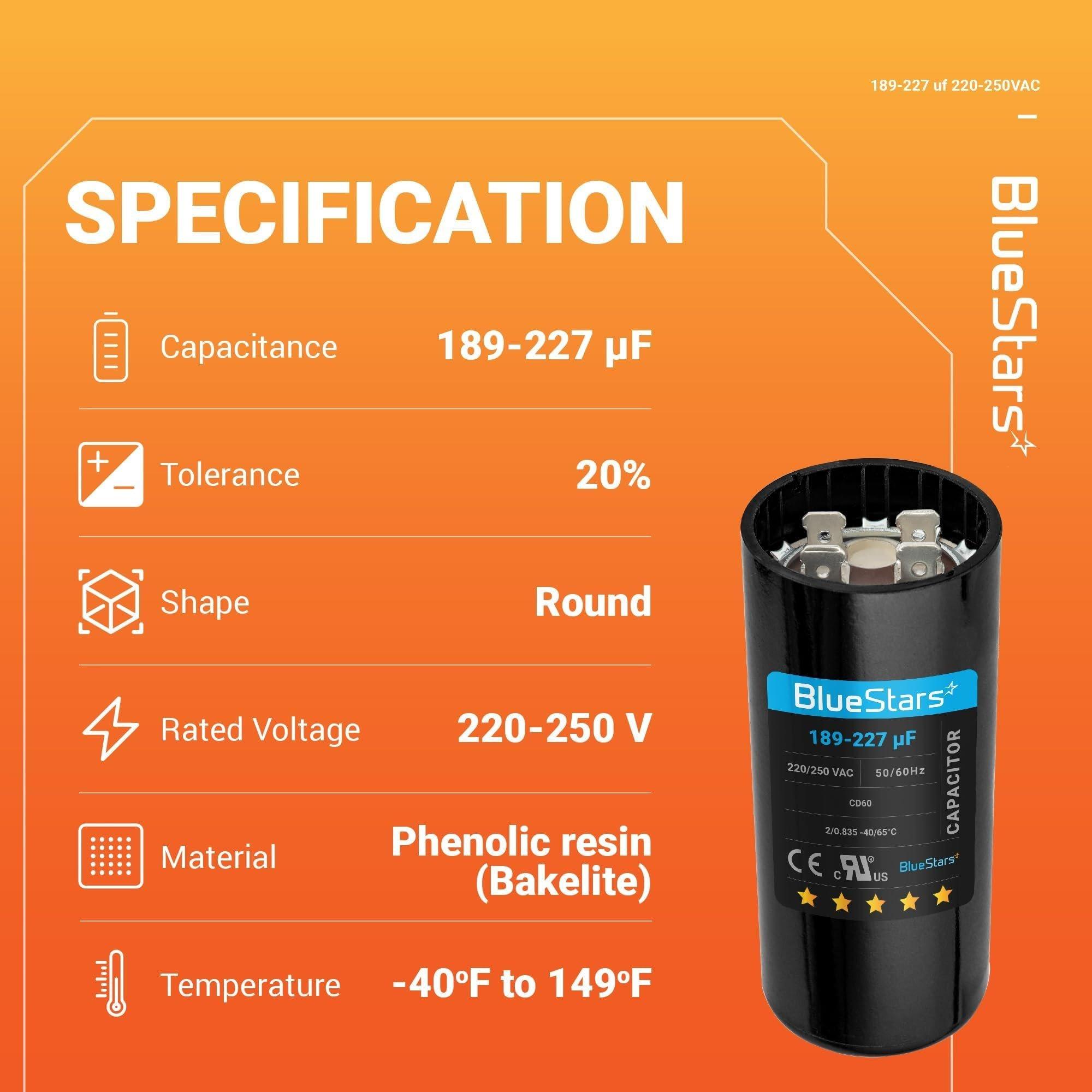 [Lifetime Warranty] 189-227 uF MFD 220-250 VAC Round Start Capacitor 50/60 Hz - Fits OEM Single Phase Motor - Pack of 2 image 2