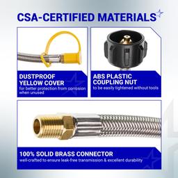 [Lifetime Warranty] [1/4 Male NPT] 15 inch RV Propane Hoses with Gauge to QCC1 Stainless Steel Braided Camper Tank Hose for RV Camper Standard Two-Stage Regulator - Pack of 2 40Lb 350PS thumbnail 4