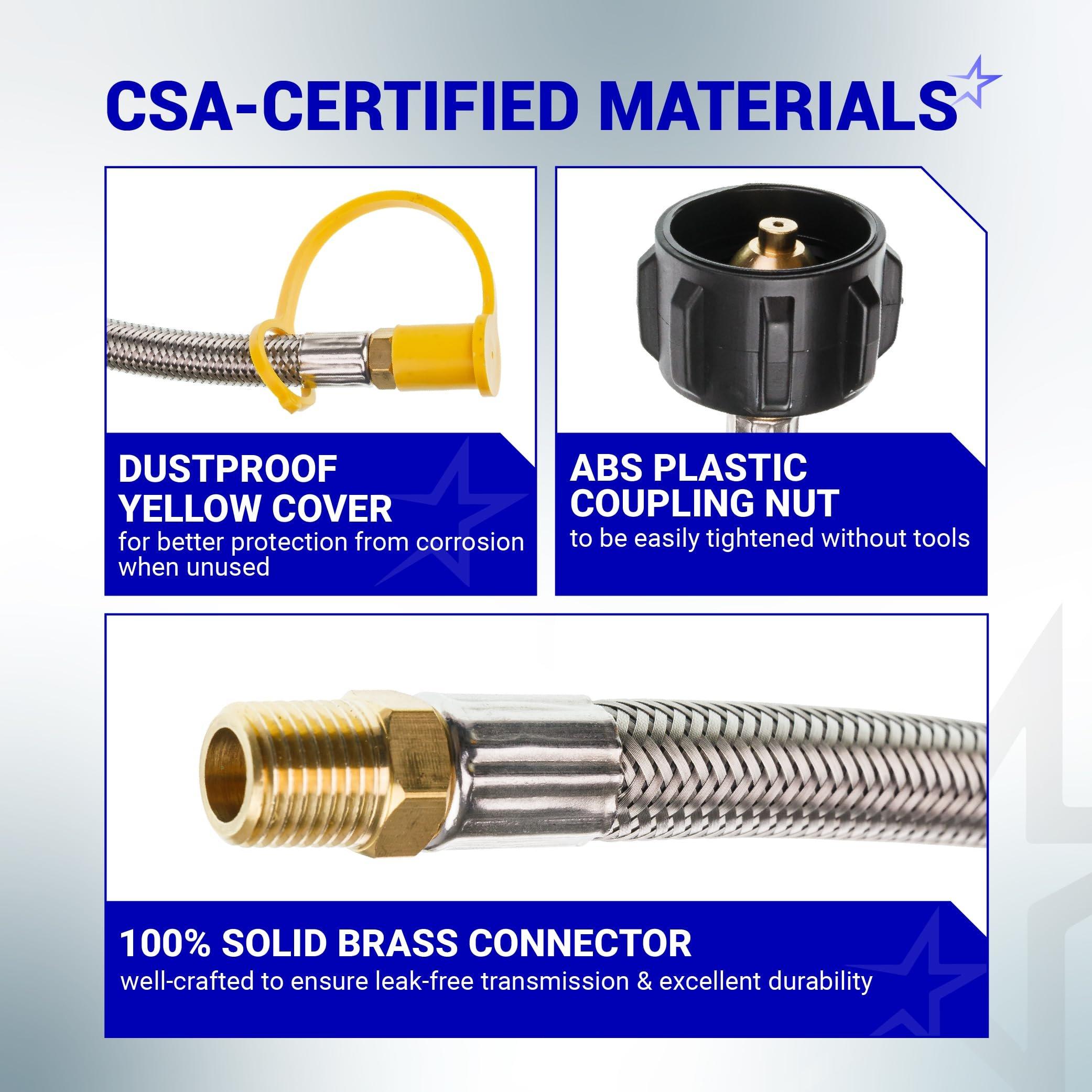 [Lifetime Warranty] [1/4 Male NPT] 15 inch RV Propane Hoses with Gauge to QCC1 Stainless Steel Braided Camper Tank Hose for RV Camper Standard Two-Stage Regulator - Pack of 2 40Lb 350PS image 4