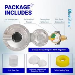 [Lifetime Warranty] [CSA Certified] 2 Stage Propane Regulator with Gauge & POL - Standard P.O.L Connection for 20â€“100lb Tank and 3/8in Female Flare for RV Camper Grill Heater Generator - Propane Tank Regulator thumbnail 1