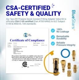 [Lifetime Warranty] RV Propane Quick Connect Fitting Adapter Valve Kit - 1/4"" Male NPT Full Flow Plug & 3/8"" Male Flare Quick Kit for Low Pressure Gas Appliance Heater Grill Fire Pit and RV Quick Connect, 7Pcs thumbnail 1