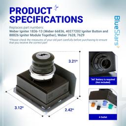 [Lifetime Warranty] 1836-13 7628 7629 Igniter Kit for Weber Genesis Grill Parts 300 Series with Front Mounted Control Panel (2011-Newer) E330 S330 Electronic Igniter, 4-Outlet Ignition Kit, Fit Weber 65946 thumbnail 1