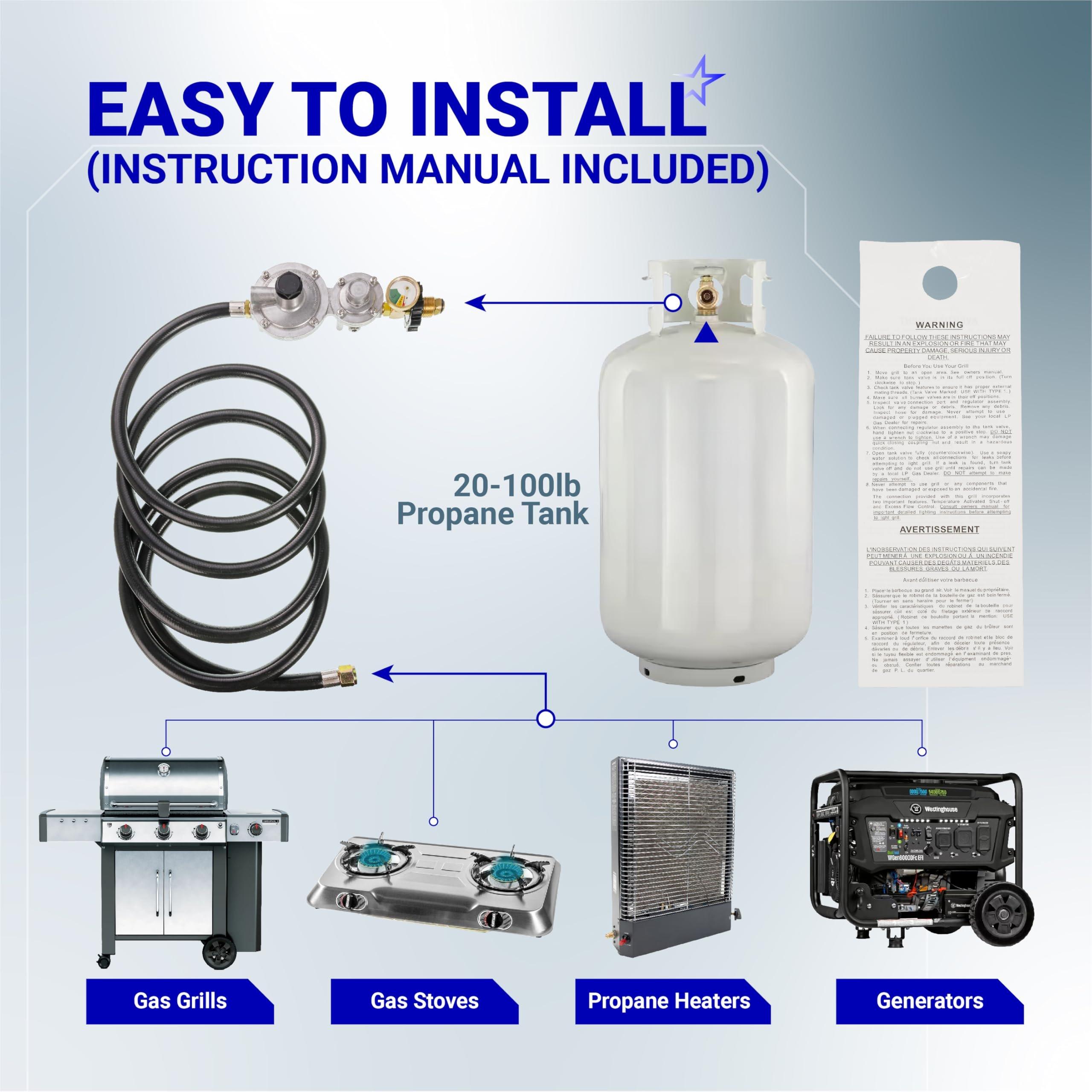 [Lifetime Warranty] [CSA Certified] 10FT Two Stage Propane Regulator Hose and Gauge - Standard P.O.L Tank Connection and 3/8in Female Flare Fitting for Grill Heaters Fire Pit Gas Stove Generator image 7