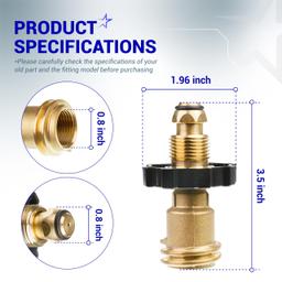 [Lifetime Warranty] [100% Solid Brass] Propane Tank Adapter Converts POL to QCC1 Universal Fit 5-100 lb LP Propane Tank for RV Camper Gas Grill Camping Stove Heater - Old to New Connection Type thumbnail 3