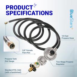 [Lifetime Warranty] [CSA Certified] 10FT Two Stage Propane Regulator Hose and Gauge - Standard P.O.L Tank Connection and 3/8in Female Flare Fitting for Grill Heaters Fire Pit Gas Stove Generator thumbnail 2