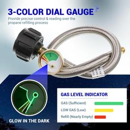 [Lifetime Warranty] [1/4 Male NPT] 15 inch RV Propane Hoses with Gauge to QCC1 Stainless Steel Braided Camper Tank Hose for RV Camper Standard Two-Stage Regulator - Pack of 2 40Lb 350PS thumbnail 6