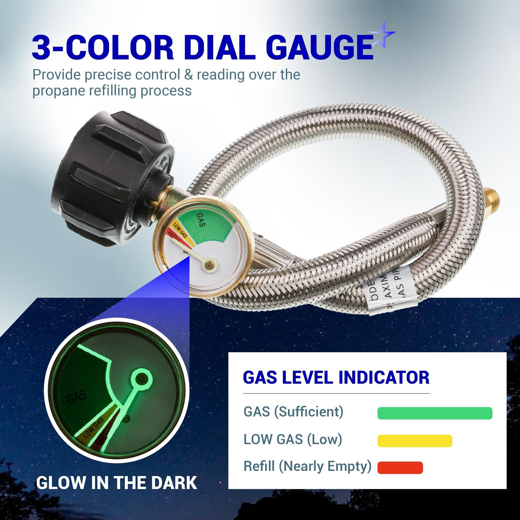 [Lifetime Warranty] [1/4 Male NPT] 15 inch RV Propane Hoses with Gauge to QCC1 Stainless Steel Braided Camper Tank Hose for RV Camper Standard Two-Stage Regulator - Pack of 2 40Lb 350PS image 6