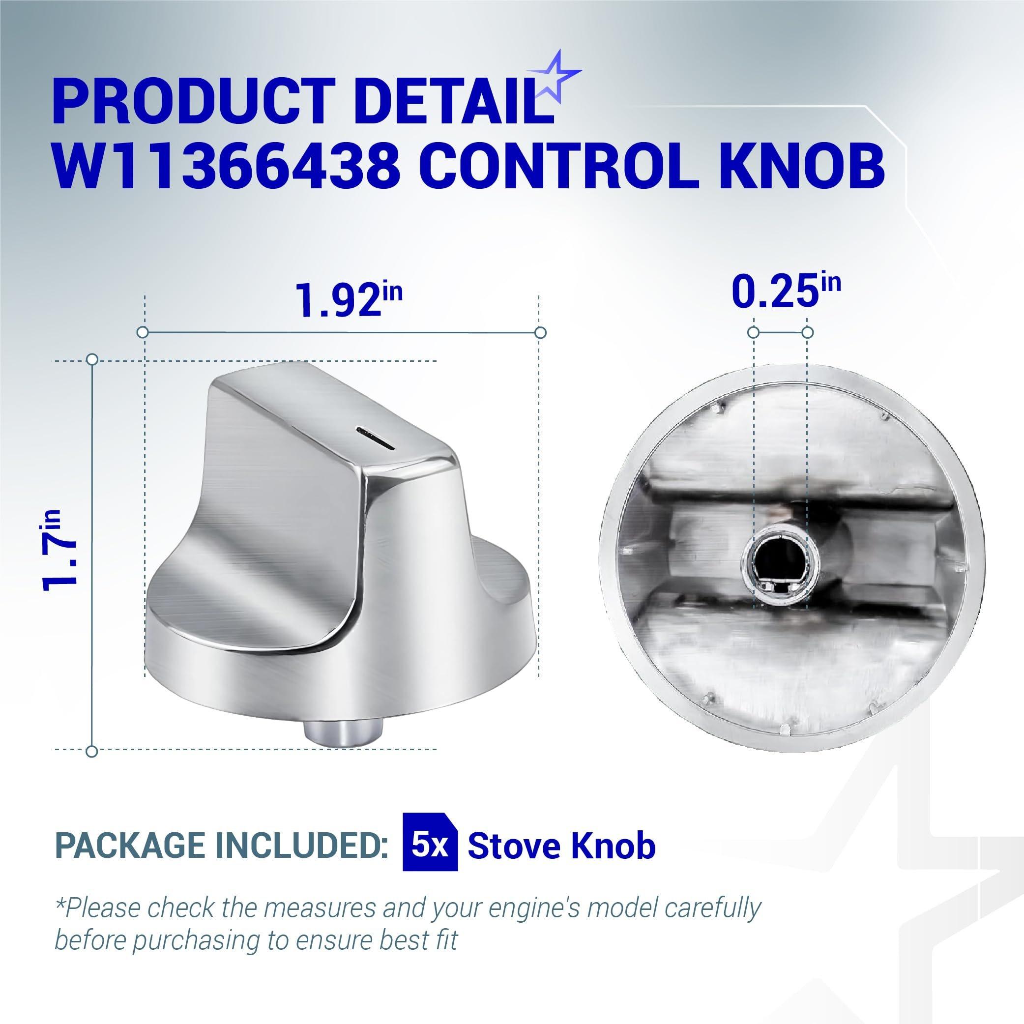 [Lifetime Warranty] W11366438 Gas Range Stove Control Knob - Compatible with Whirlpool WCG55US0HS00 WCG55US0HS05 WCG55US6HS00 WCG55US6HS05 - Replaces W11084623 W11359382 W11505414 4929319 - Pack of 5 image 1