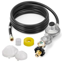 [Lifetime Warranty] [CSA Certified] 10FT Two Stage Propane Regulator Hose and Gauge - Standard P.O.L Tank Connection and 3/8in Female Flare Fitting for Grill Heaters Fire Pit Gas Stove Generator thumbnail 0