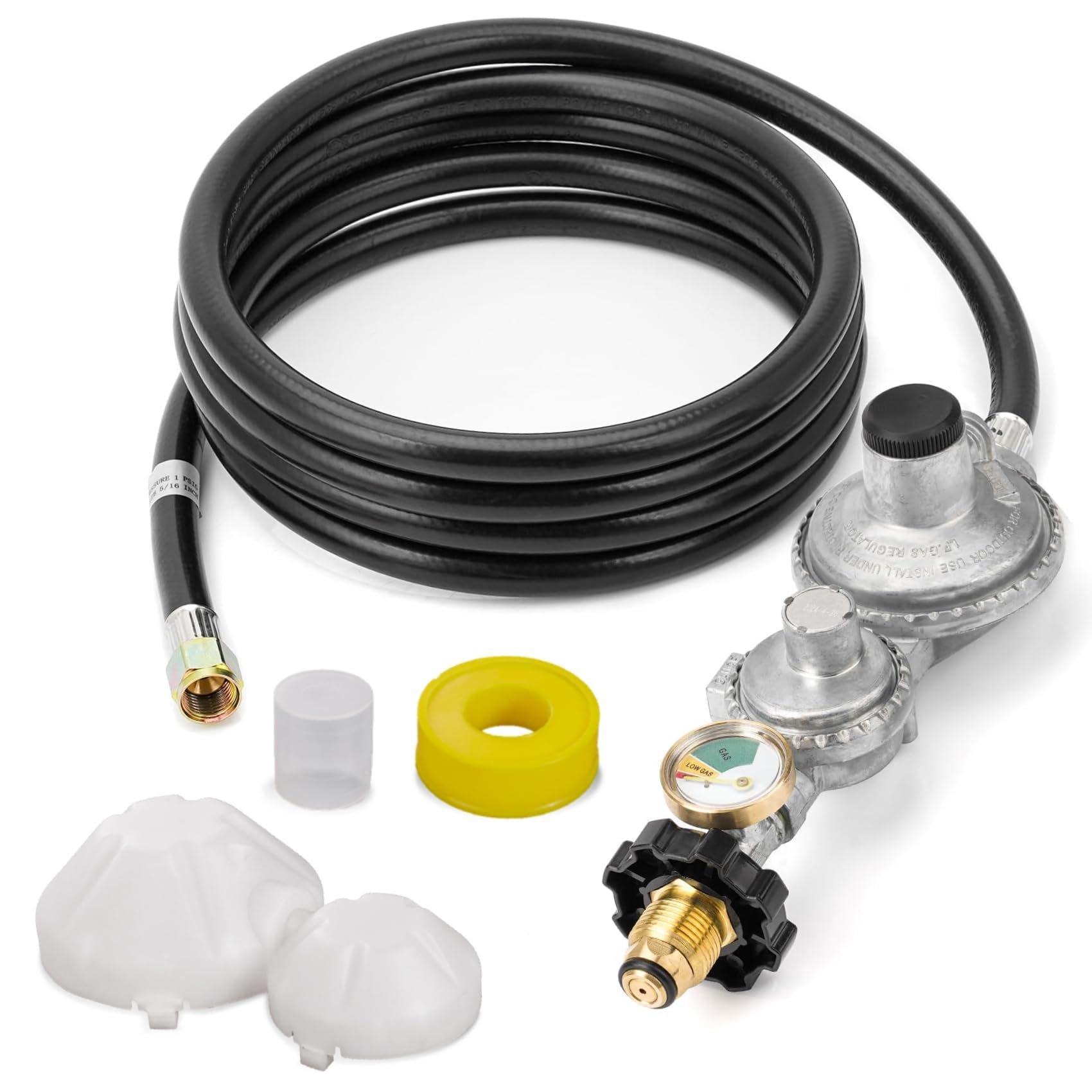 [Lifetime Warranty] [CSA Certified] 10FT Two Stage Propane Regulator Hose and Gauge - Standard P.O.L Tank Connection and 3/8in Female Flare Fitting for Grill Heaters Fire Pit Gas Stove Generator image 0