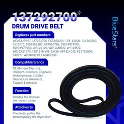 [Lifetime Warranty] WE12M29 WE03X29897 WE12M22 Dryer Belt 89.5-Inch - For GE Hotpoint Frigidaire GTD33EASK0WW GTD42EASJ2WW DBXR463ED2WW DBXR463ED1WW - Replaces 137292700 AP4565702 134163500 thumbnail 6