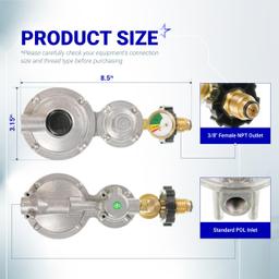 [Lifetime Warranty] [CSA Certified] 2 Stage Propane Regulator with Gauge & POL - Standard P.O.L Connection for 20â€“100lb Tank and 3/8in Female Flare for RV Camper Grill Heater Generator - Propane Tank Regulator thumbnail 2