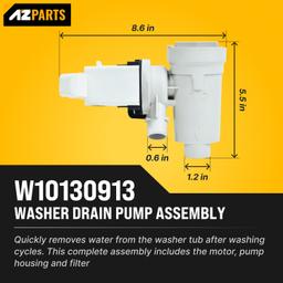[Lifetime Warranty] WPW10730972 W10130913 Washer Drain Pump Assembly - For Whirlpool 9200 Duet Washer, Kenmore HE2 Plus, Maytag 2000 3000 4000 Series WFW8400TW02 WFW9200SQA10 - Replaces 8540024 W10117829 thumbnail 1