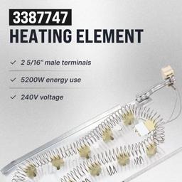 [Lifetime Warranty] 3387747 WP3387747 Dryer Heating Element for Whirlpool MEDB835DW4 GEW9250PW1 GEW9250PW0 GEW9200LW1 WED5100HW1 WED8300SW2 MED6230HW1 Maytag KitchenAid Dryers thumbnail 3