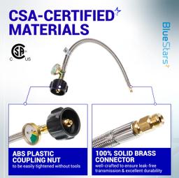 [Lifetime Warranty] [1/4" Male Inverted] 15 inch RV Propane Hoses with Gauge - Connects QCC1, Stainless Steel Braided Camper Propane Pigtail for 5LB - 40LB Tank to Two-Stage Regulator - 2 Pack with Tape thumbnail 4