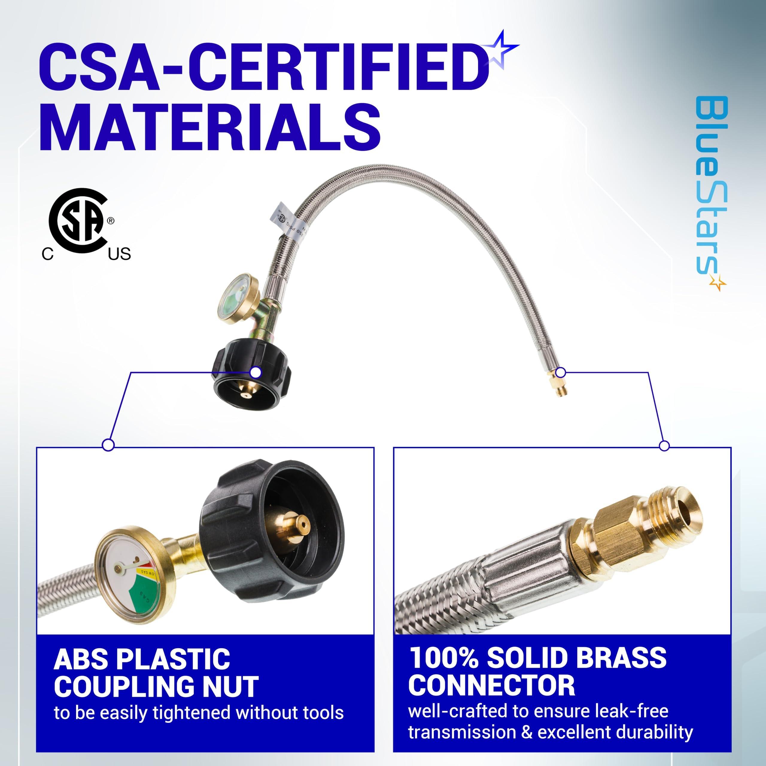 [Lifetime Warranty] [1/4" Male Inverted] 15 inch RV Propane Hoses with Gauge - Connects QCC1, Stainless Steel Braided Camper Propane Pigtail for 5LB - 40LB Tank to Two-Stage Regulator - 2 Pack with Tape image 4