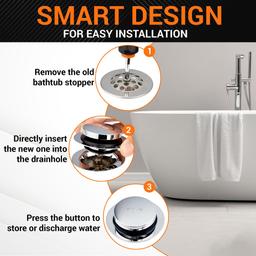 [Lifetime Warranty] Tip-Toe Bathtub Drain Stopper - Fits US Standard Sizes 1.40”-1.50” - 2-in-1 Drain Plug & Cover - Replaces Lift & Turn, Tip-Toe & Trip Lever Drains thumbnail 3