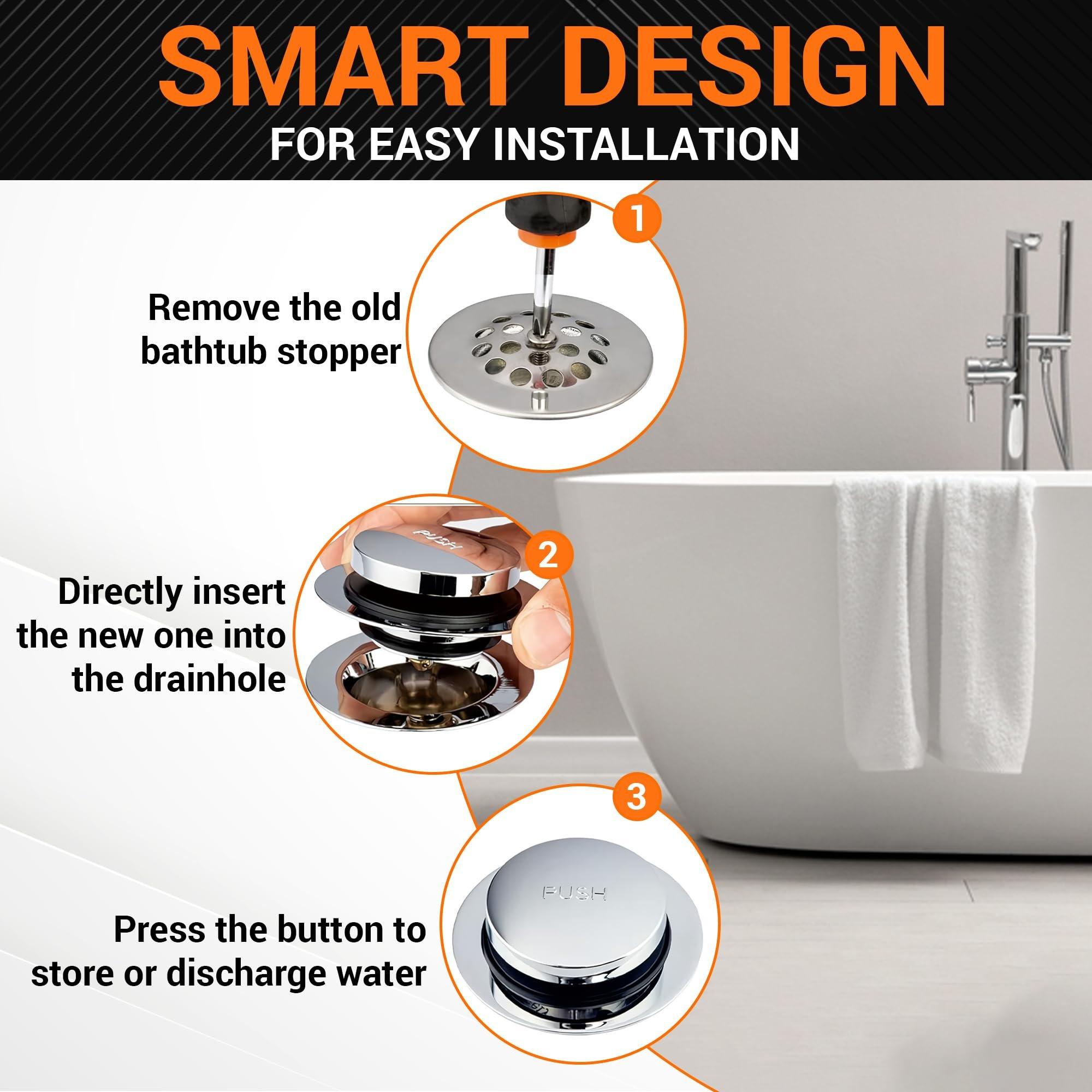 [Lifetime Warranty] Tip-Toe Bathtub Drain Stopper - Fits US Standard Sizes 1.40”-1.50” - 2-in-1 Drain Plug & Cover - Replaces Lift & Turn, Tip-Toe & Trip Lever Drains image 3