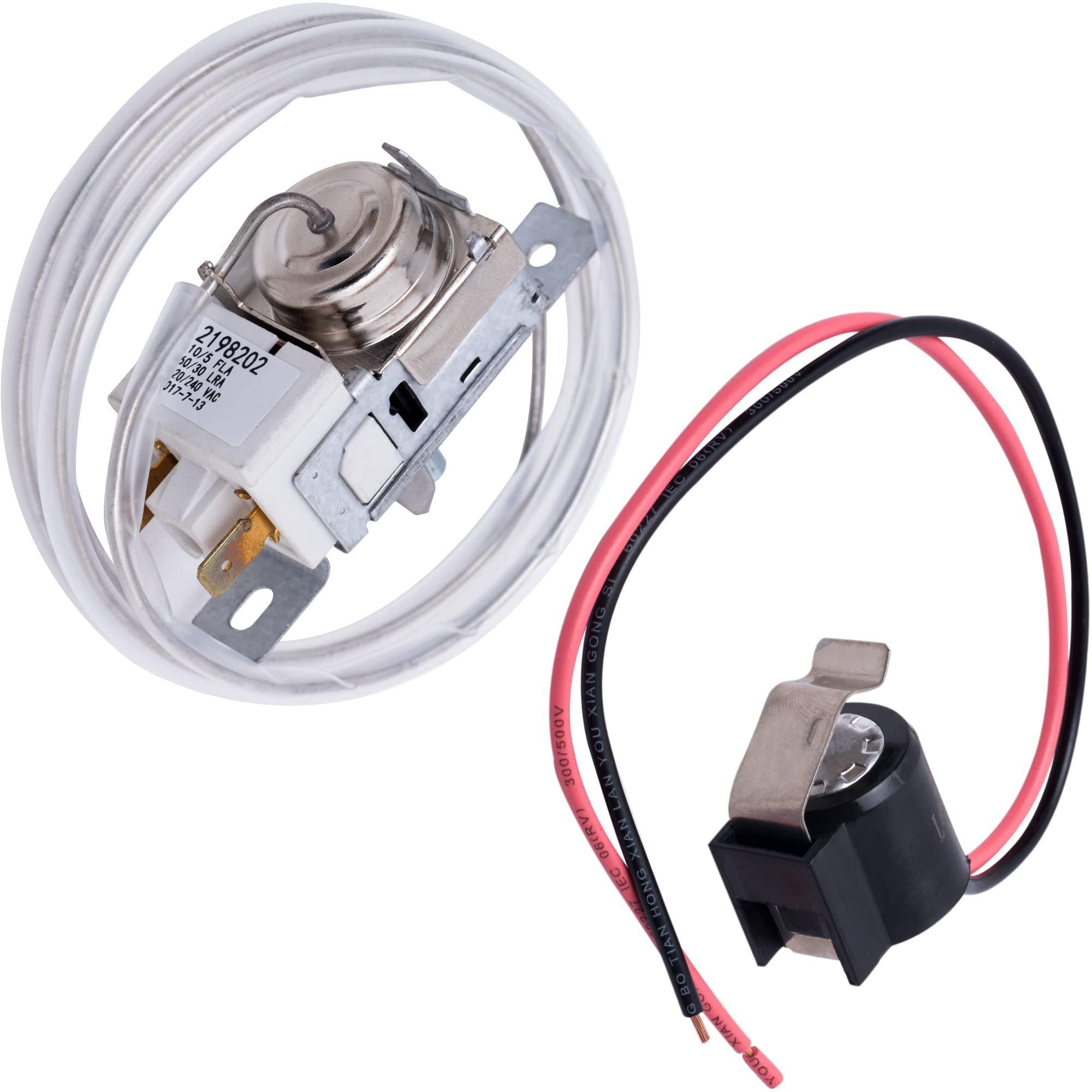[Lifetime Warranty] 2198202 Refrigerator Cold Control Thermostat & W10225581 Bimetal Defrost Thermostat - Replaces 2161284 2198201 PS11739232 image 0