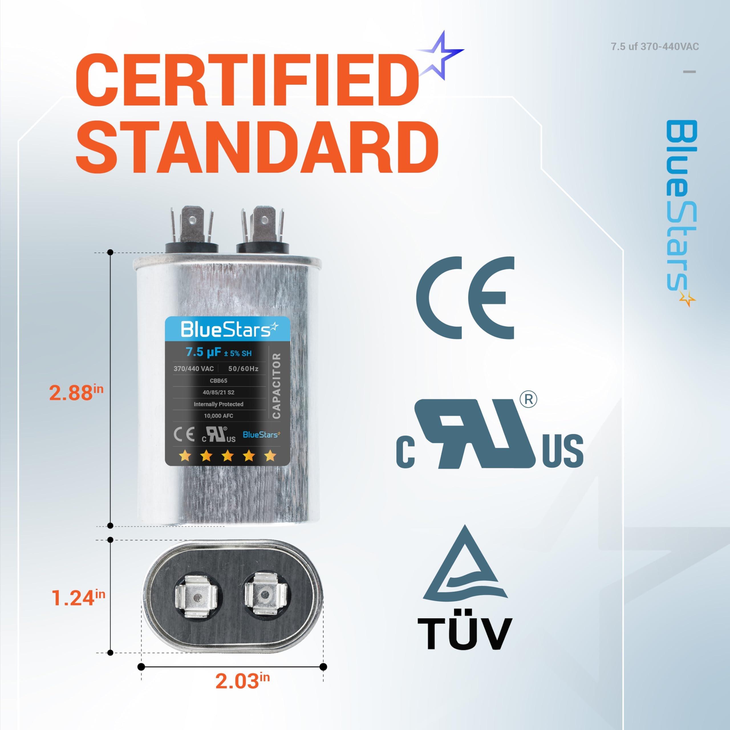 [Lifetime Warranty] 7.5 uF MFD ±5% 370/440 VAC Oval Run Capacitor CBB65 50/60 Hz - Fits Condenser Straight Cool, Heat Pump image 1