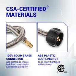 [1/4â€ Male Inverted Flare] 15 inch Stainless Braided RV Propane Pigtail Hose - Connects QCC1 - Propane Tank Connector for BBQ RV Camper Two-Stage Regulator - 2 Pack, Includes Seal Tape thumbnail 4