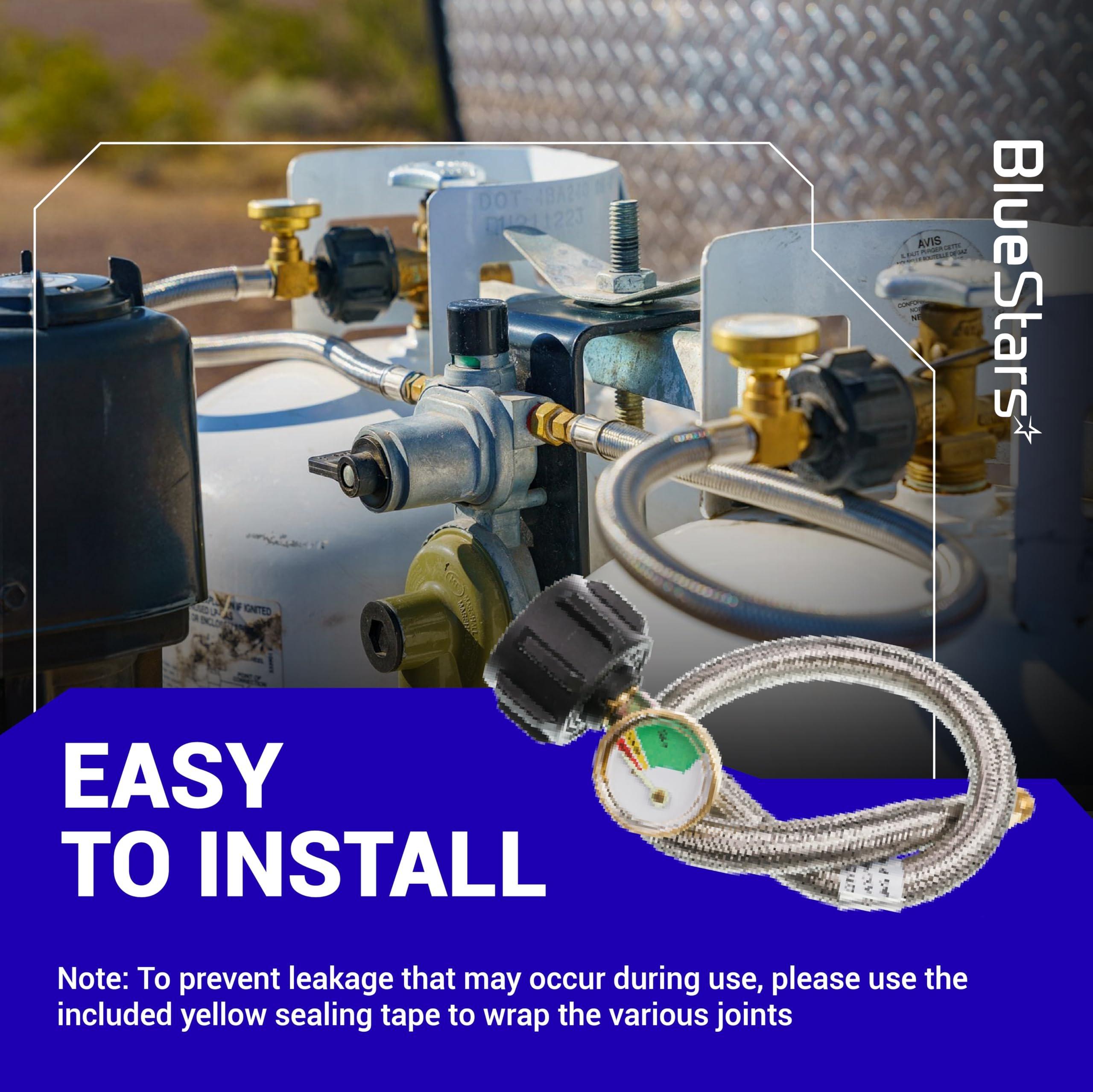 [Lifetime Warranty] [1/4" Male Inverted] 15 inch RV Propane Hoses with Gauge - Connects QCC1, Stainless Steel Braided Camper Propane Pigtail for 5LB - 40LB Tank to Two-Stage Regulator - 2 Pack with Tape image 7