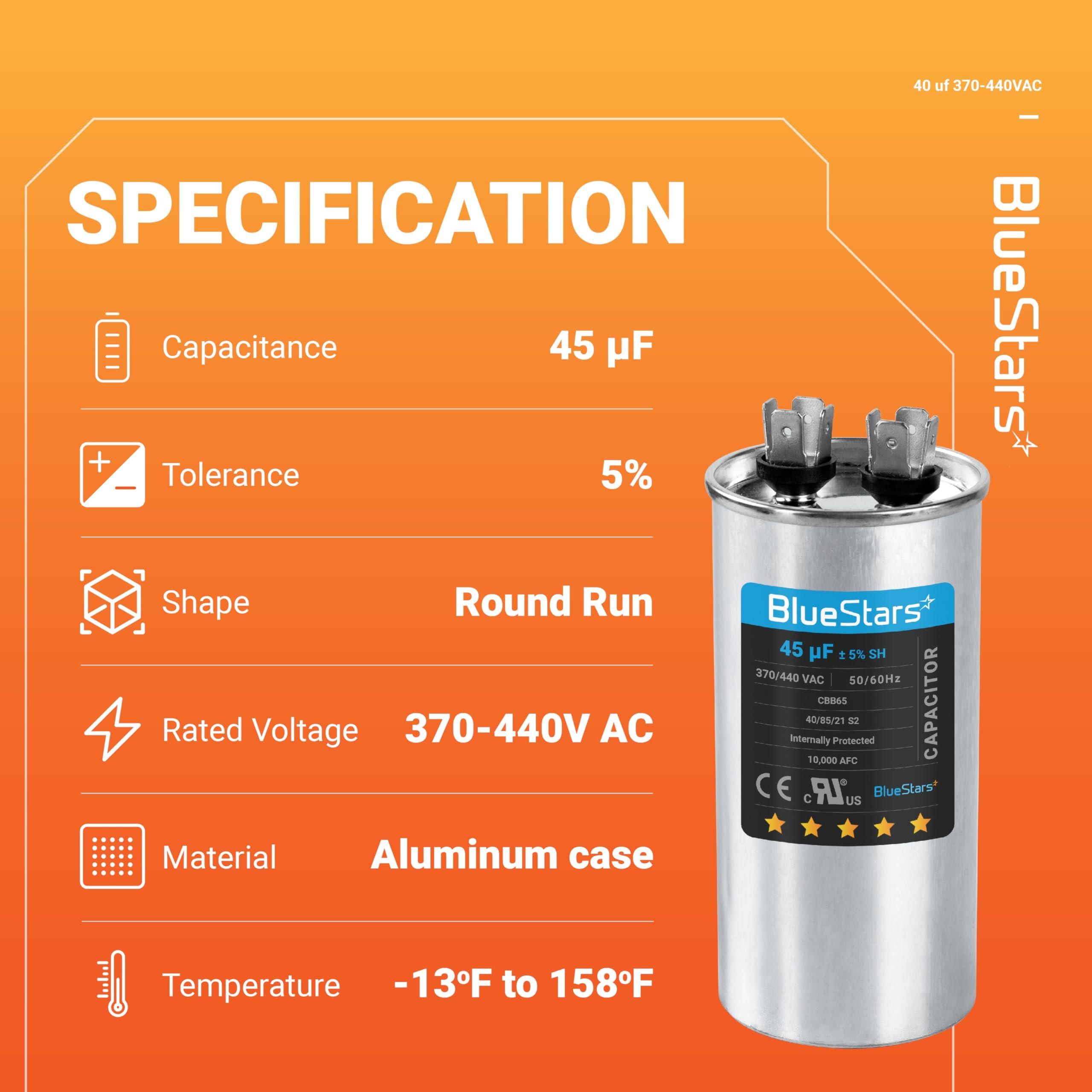 [Lifetime Warranty] 45 uF MFD Â±5% 370/440 VAC 50/60 Hz Round Run Start Capacitor - Fits AC Motor Run, Fan Start, Heat Pump image 2