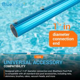 Heavy Duty 12ft Aluminum Telescopic Swimming Pool Pole - Adjustable 3-Piece Expandable Step-Up - 1-1/4" Diameter Connection End - Attach Skimmer Nets, Rakes, Brushes, Vacuum Heads thumbnail 2