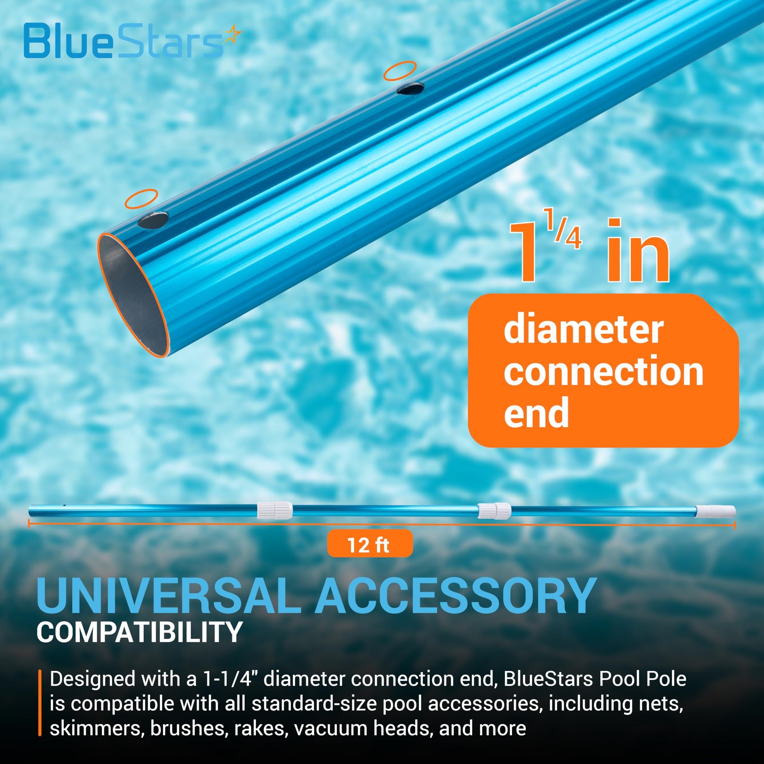 Heavy Duty 12ft Aluminum Telescopic Swimming Pool Pole - Adjustable 3-Piece Expandable Step-Up - 1-1/4" Diameter Connection End - Attach Skimmer Nets, Rakes, Brushes, Vacuum Heads image 2
