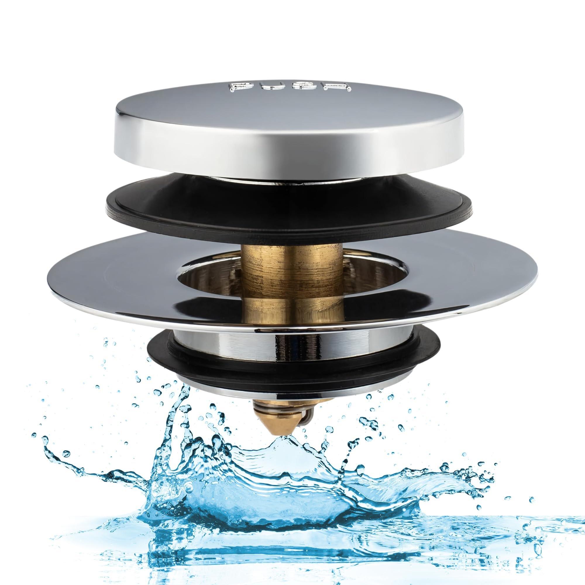 [Lifetime Warranty] Tip-Toe Bathtub Drain Stopper - Fits US Standard Sizes 1.40”-1.50” - 2-in-1 Drain Plug & Cover - Replaces Lift & Turn, Tip-Toe & Trip Lever Drains image 0