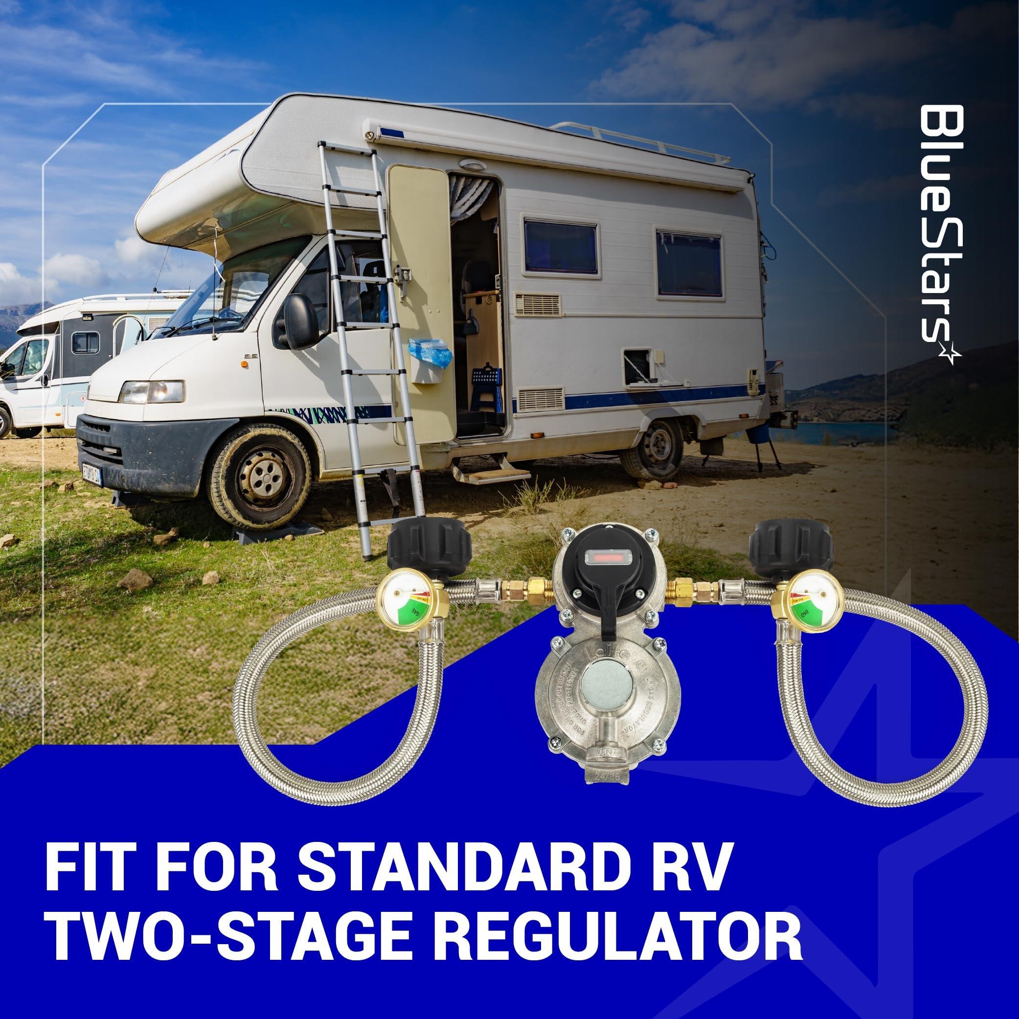 [Lifetime Warranty] [1/4" Male Inverted] 15 inch RV Propane Hoses with Gauge - Connects QCC1, Stainless Steel Braided Camper Propane Pigtail for 5LB - 40LB Tank to Two-Stage Regulator - 2 Pack with Tape image 8