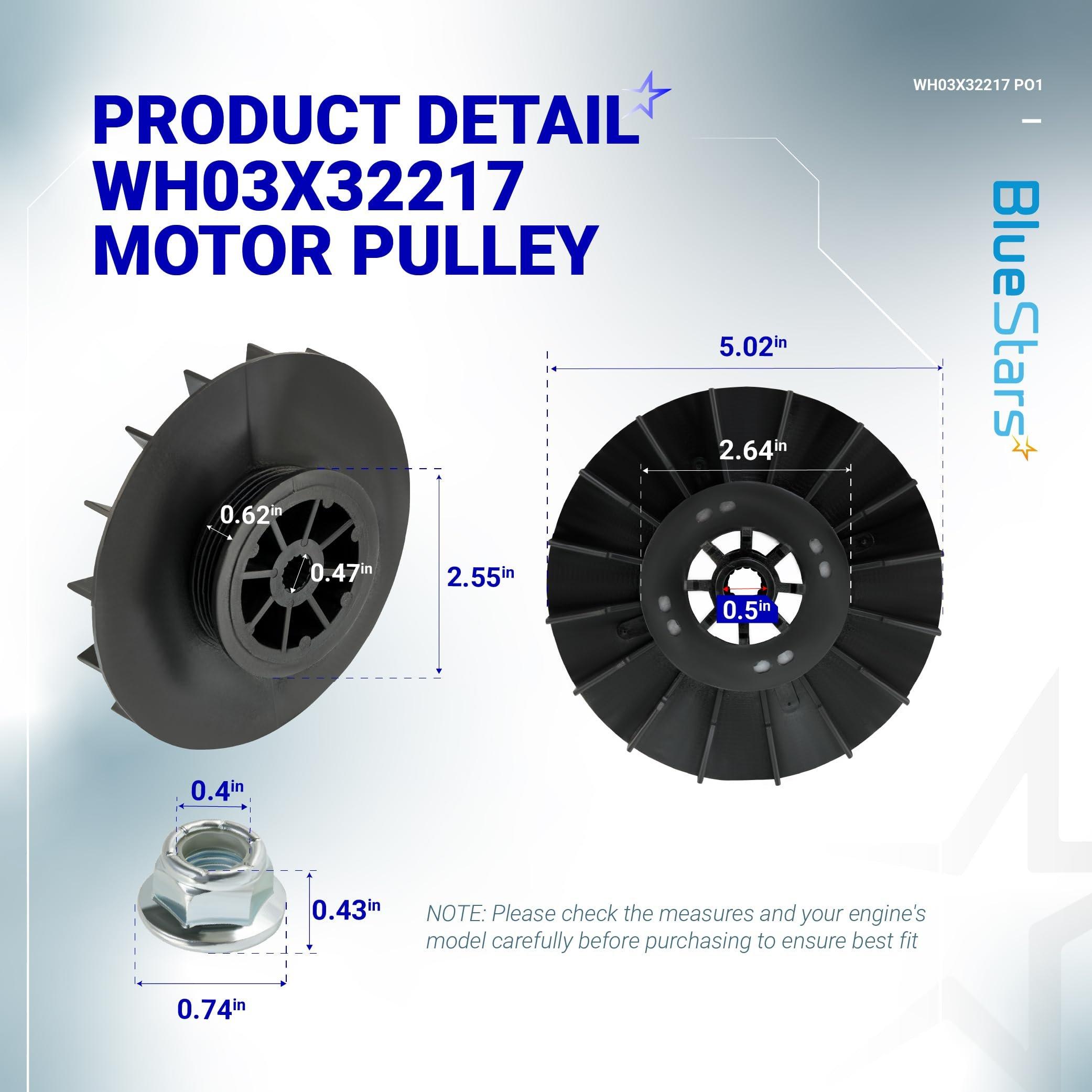 [Lifetime Warranty] WH03X32217 Washer 1/2 HP Motor Pulley & Nut Set - Compatible with GE GTW460AMJ0WW GTW460AMJ2WW GTW460ASJ0WW - Replaces WH07X24182 WH49X25377 4975025 AP7018598 PS16554753 EAP16554753 image 1